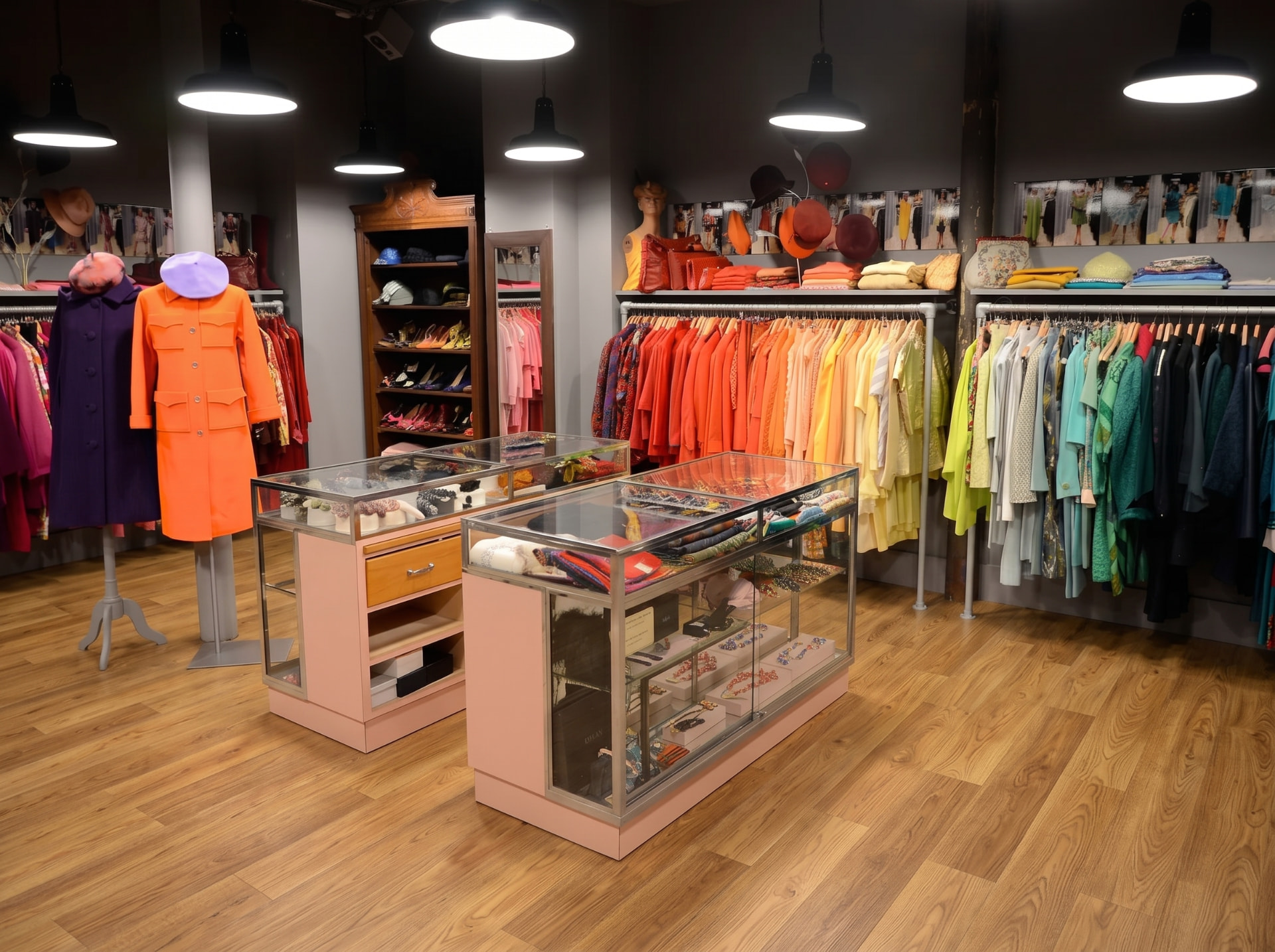 Commercial vinyl plank flooring installed in a clothing boutique retail store